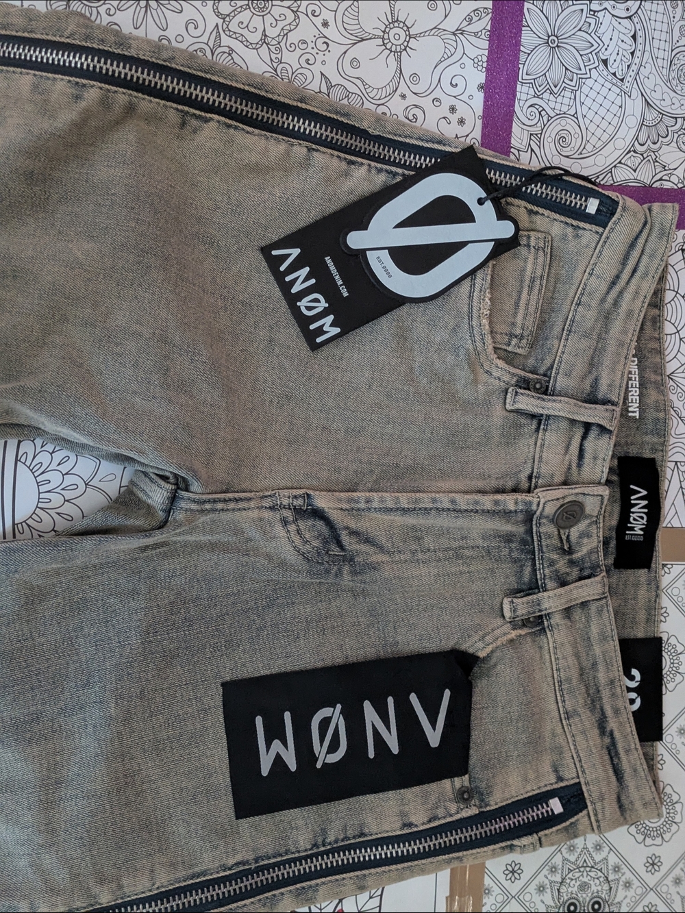 Gray Washed Jeans with Side Zippers